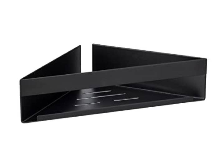 WENKO Turbo-Loc Eckablage Mod. Genova Badablage aus Edelstahl ohne Bohren mit Klebepad-System platzsparend für Pflegeprodukte 36x8x17 cm Schwarz