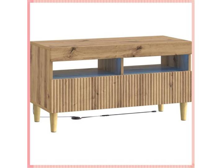 Meuble TV LED artisanal - Bois d'ingénierie - Pivotant - Rangement - Chêne - V7