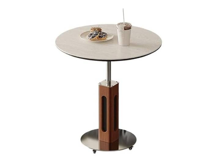 YCCHAH Sofatisch Retro Rock Platte Beweglichen Seite Tisch Mit Rädern for Kleine Wohnung Wohnzimmer Heben Runde Kaffee Wohnzimmer-Beistelltisch(60 * 56~81cm)