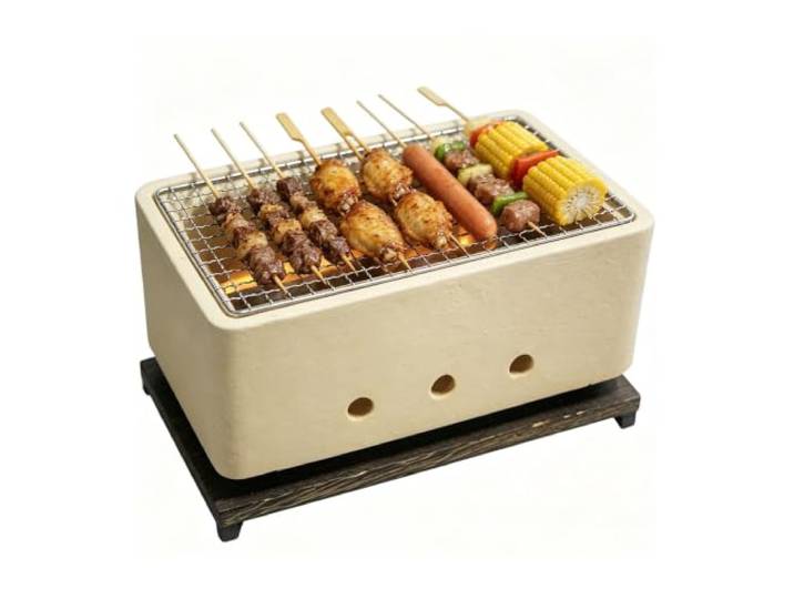 Tragbarer Holzkohlegrill, Outdoor-Kochzubehör, kleiner Tongrill Mini-Tischgrill im japanischen Stil für Camping und Grillen(C)