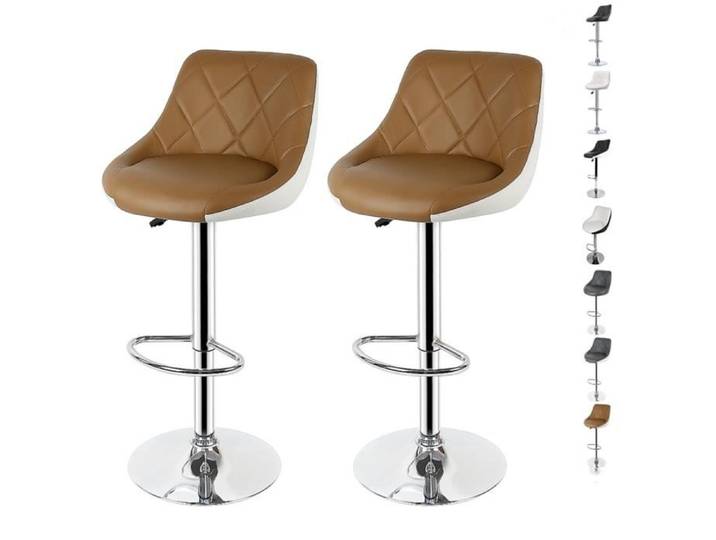 HSTURYZ Tabouret de Bar Lot de 2 avec Siège Bien Rembourré 2 Design 2 Couleurs Tabourets en Simili-Cuir Réglable Marron+blanc