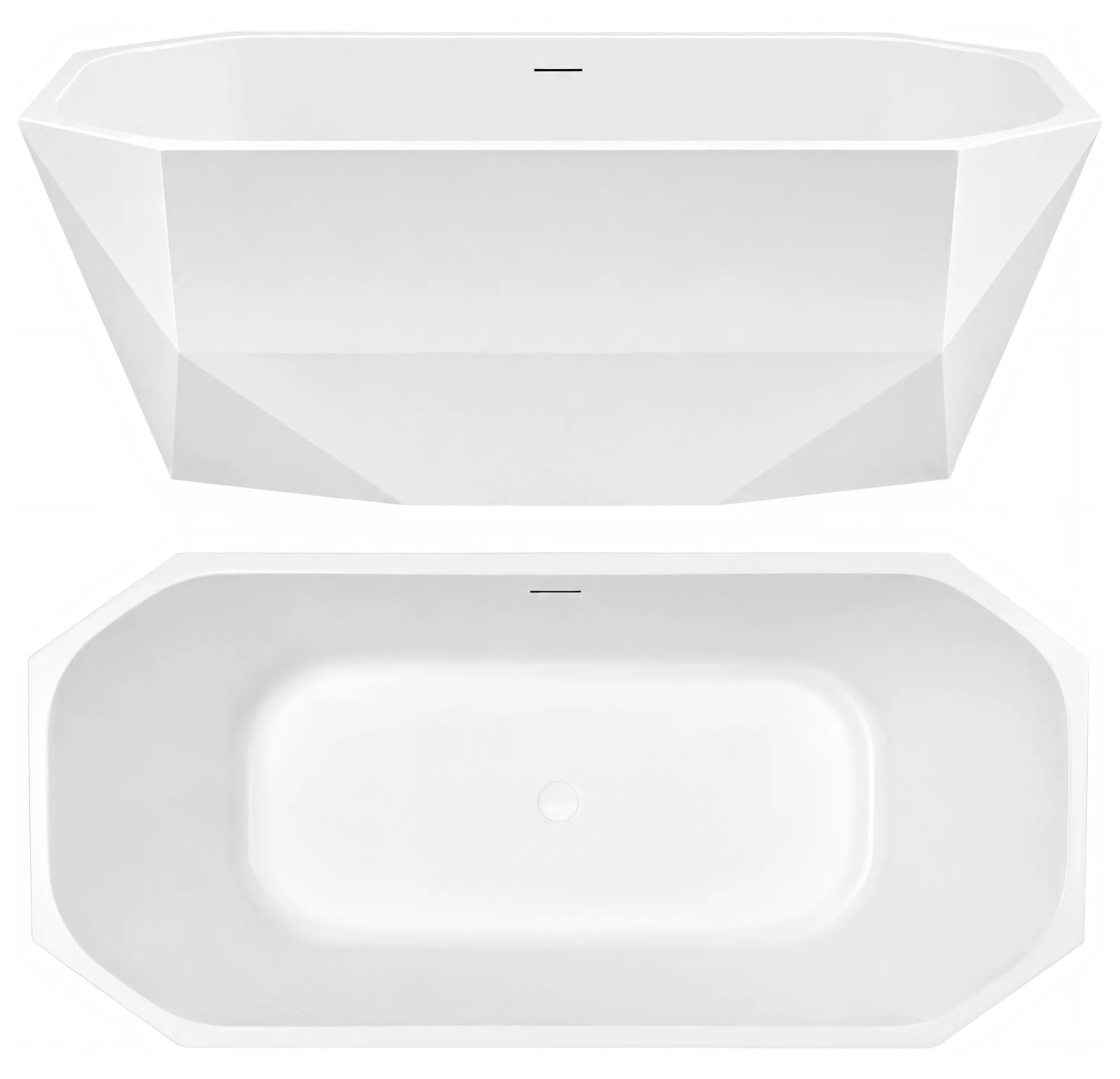 Rea freistehende Badewanne, Modell Diamanti, 170 cm, mit schwarzem Abdeckdeckel für den Ablauf