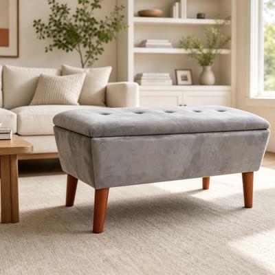 toswini 42.13-Inch Linen Ottoman Bench with Solid Wood Tapered Legs
