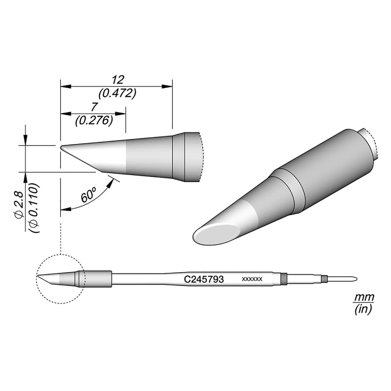 JBC Lötspitze Serie C245, Rundform, C245793/Ø2.8 mm, angeschrägt (Lötspitze) (C245793)