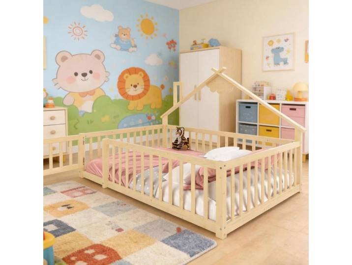 HOMVRA Lit Simple 90x190 cm Lit Enfant avec Barrière de Sécurité Sommier Inclus Bois de Pin Naturel (Sans Matelas)