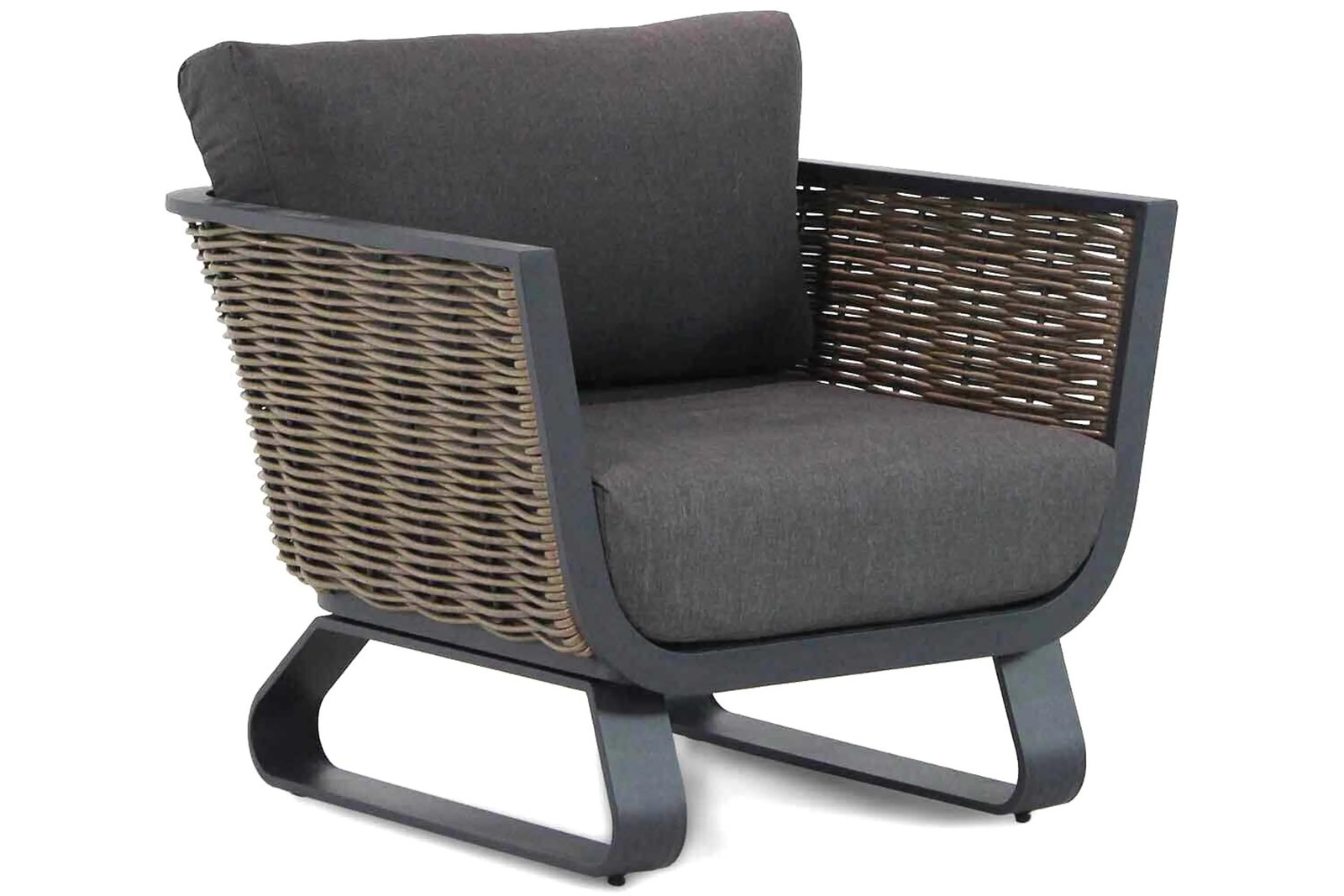 Santika Tika moderne lounge tuinstoel in antracietgrijs met aluminium en rattan