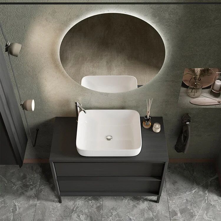 garneroarredamenti Mobile bagno a terra 105cm con lavabo 2 cassetti nero frassinato Absolut