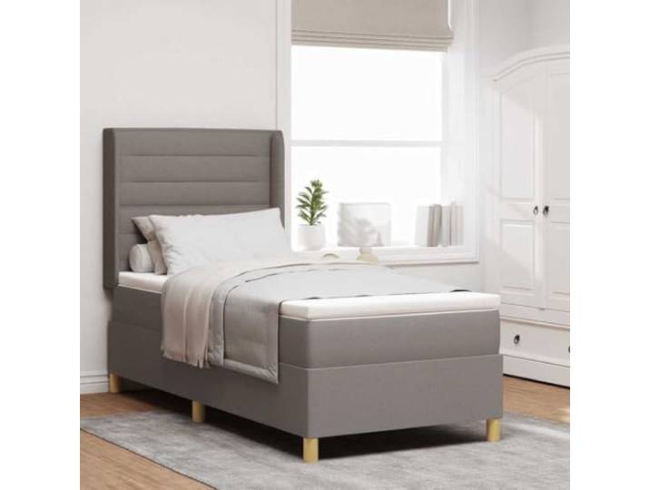 Stoffbezug Boxspringkonstruktion mittelfeste Schaumstoffmatratze Kopfteil Boxspringbett mit Matratze und Kopfteil Taupe 90x190 cm Stoff LED-Beleuchtung verstellbar