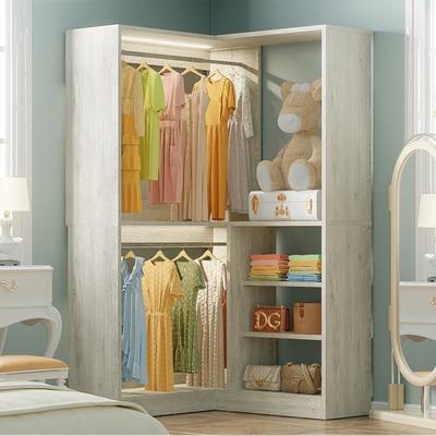 Rackcog Cimly 35.4'' Coner Closet Organizer with Hanging Rods, Space-saving Closet System with Storage Shelves