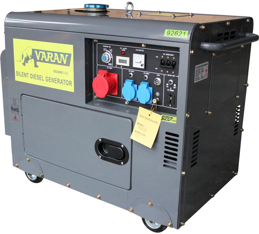 Varan Motors - 92621-ATS Groupe électrogène Diesel 5.5kVA, 1 x 400V, 2 x 230V + Démarrage automatique ATS.