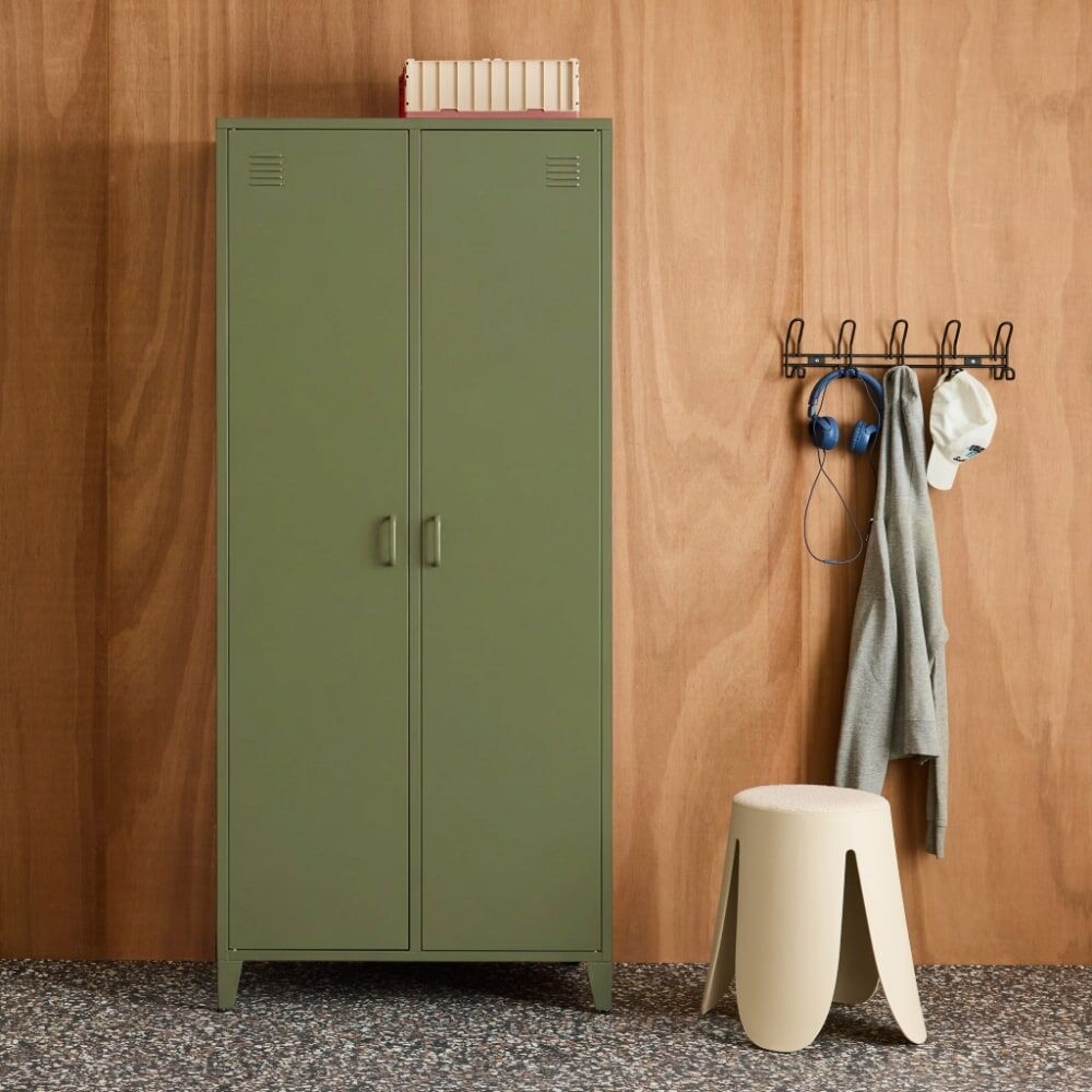 sweeek Armario/vestidor industrial de metal 2 puertas, 4 estantes, 1 barra