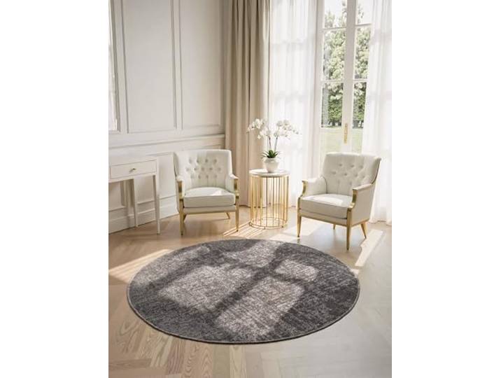 Elle Decoration Brilliance - Kurzflor Teppich Prisma, Wohnzimmerteppich mit Raster Design, Kachel, Quadrat Muster, Glänzender, Moderner Teppich für Wohnzimmer, Schlafzimmer - Silber Grau, Ø 160 cm