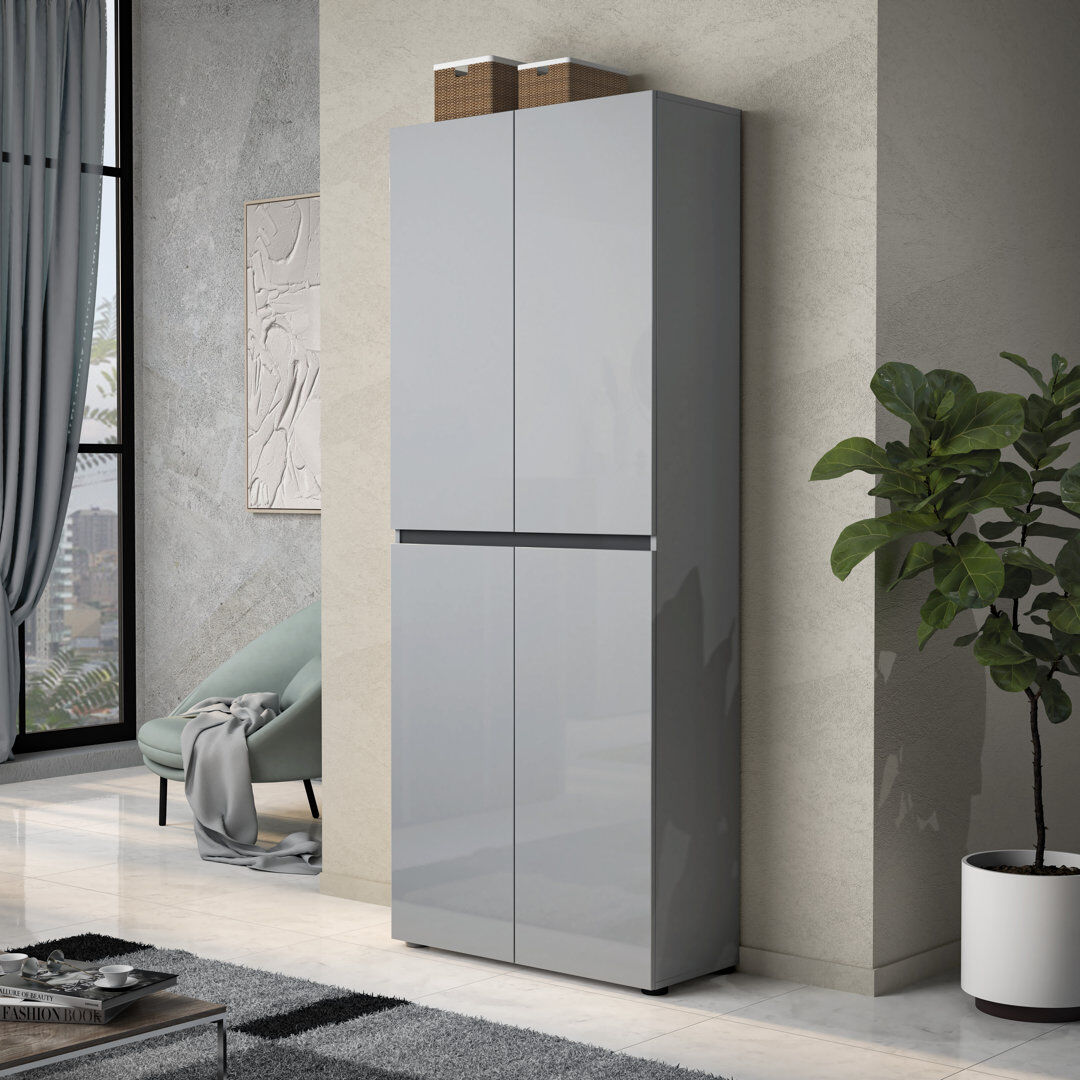 Ebern Designs Sahad 30 Pair Shoe Storage Cabinet Grey Gloss 30