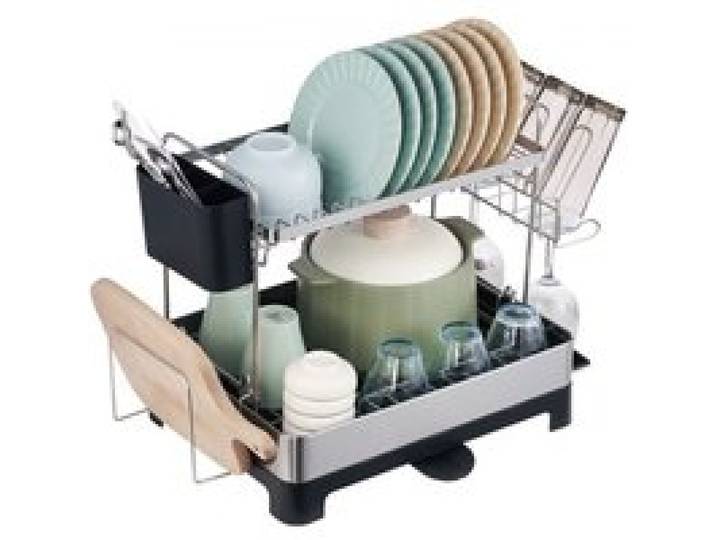 VEVOR Égouttoir Vaisselle Cuisine 2 Niveaux Séchoir à Vaisselle Inox et PP Antirouille Porte-Vaisselle avec Bac d’Égouttage Porte-Ustensiles Amovible Bec 360° Range Assiettes Gobelets Couverts Cuisine