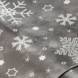 Abwaschbare Tischwäsche/Wachstuch "Schneekristalle", graphit-melange/weiß