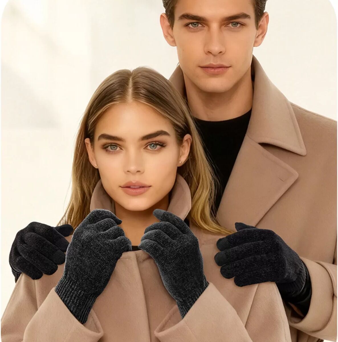INF Gestrickte Touchscreen-Handschuhe - Einheitsgröße (1 Paar) Schwarz