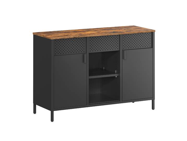 SONGMICS Aufbewahrungsschrank, Metallschrank, Schrank mit Doppeltür, Sideboard, Magnetverschluss, verstellbare Einlegeböden, Stahlgestell
