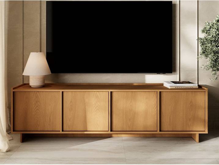 GrainGold TV-Schrank Azumi (Set, TV-Schrank 195 cm, Push-to-open) Breite 195 cm, für das Wohnzimmer, Push-to-open, Karamell-Eiche