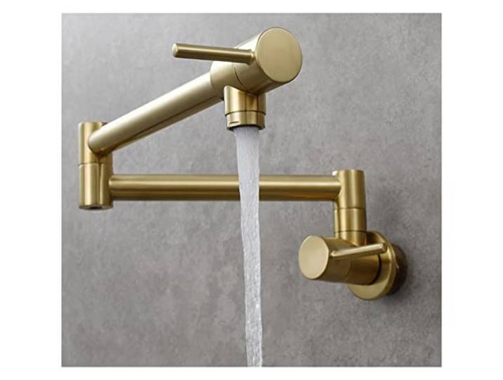 Küchenarmatur, Chrom-Nickel-Schwarz-Gold-Messing-Topfmontage-Wandmontage-Küchenarmatur, Einzelkühlung, Einloch-Drehklapphahn(BRUSHED GOLD TYPE A)