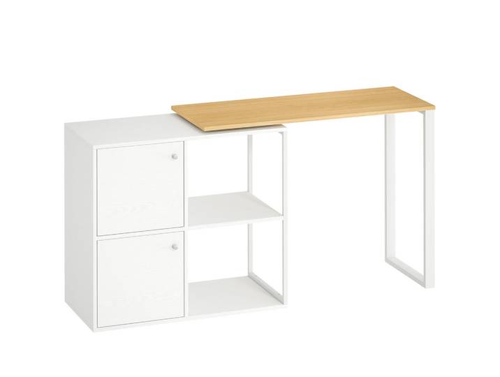 Homcom Schreibtisch L-förmig 360° drehbar Eckschreibtisch mit Schränken Regalen Weiß, Metall, 2 Fächer, L-Form,Rechteckig, eckig, 40x75x150 cm, Büromöbel, Schreibtische, Bürotische