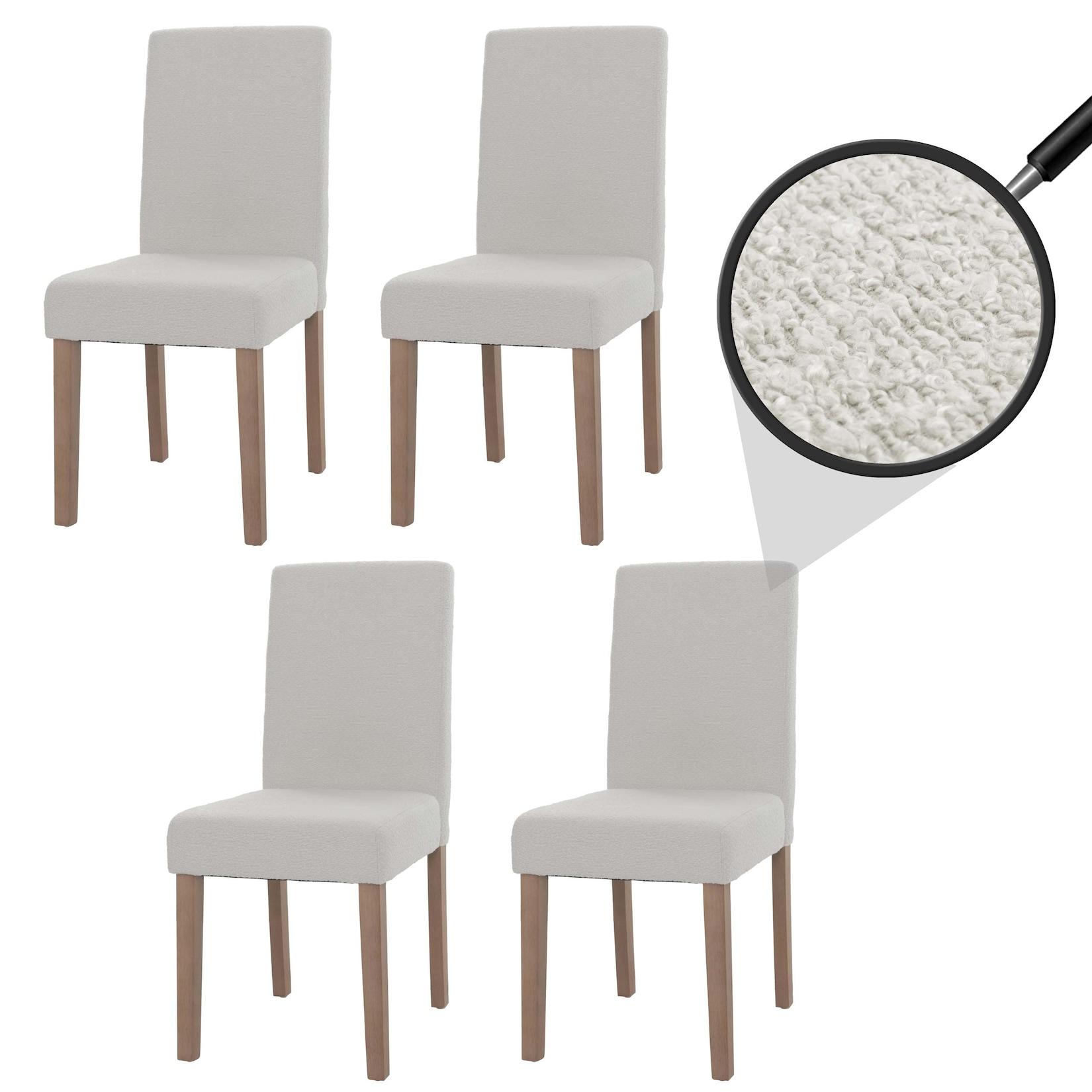 4er-Set Esszimmerstuhl Littau, Stuhl Küchenstuhl Hochlehner, Stoff/Textil Bouclé Holz ~ creme, naturfarbene Beine
