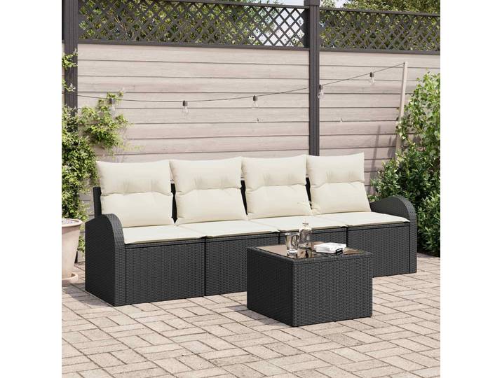 vidaXL Gartensofa-set 5 pcs 4-Seater Schwarz und Creme Poly-Rattan