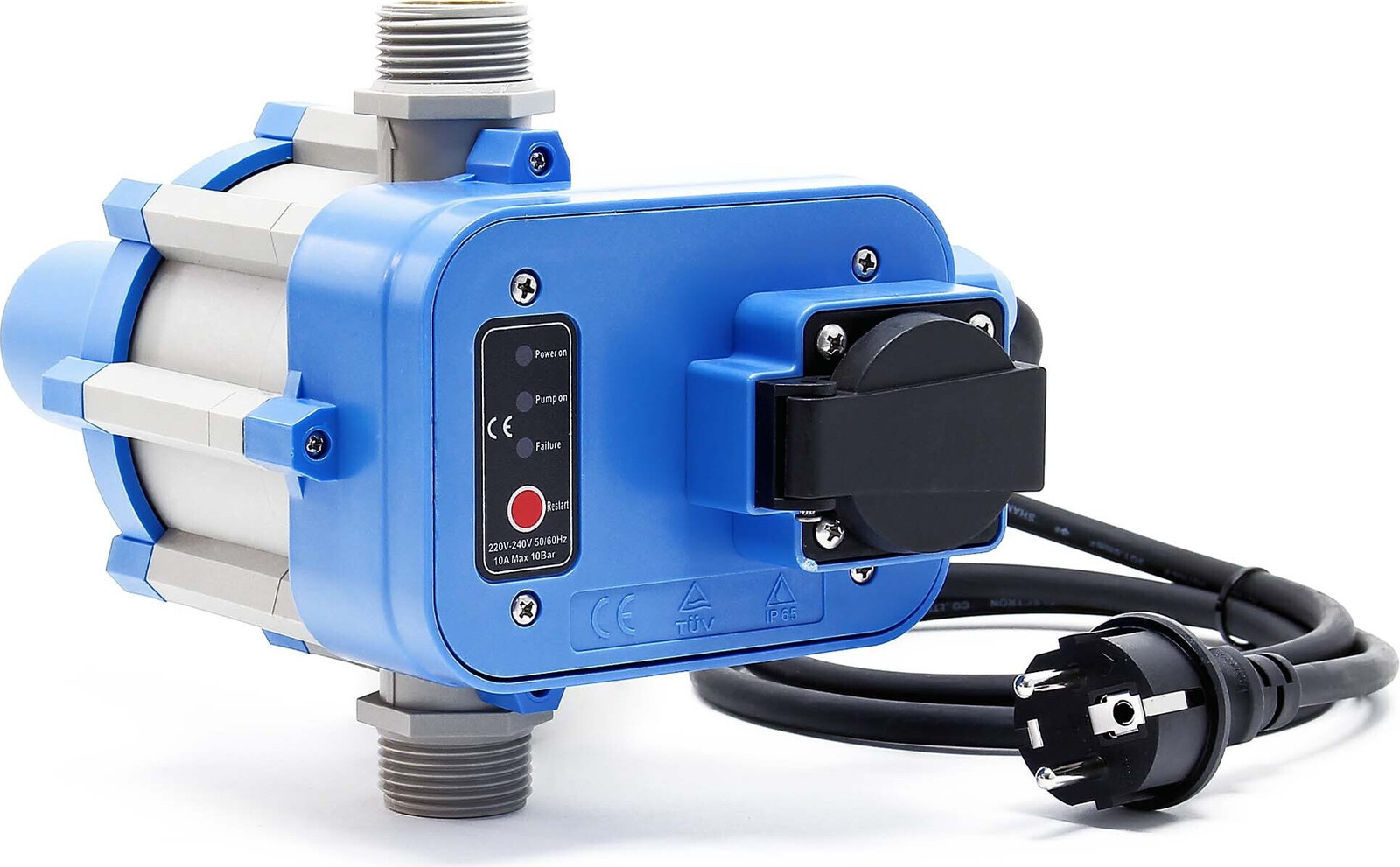 Wiltec EPC-2 drukschakelaar 230V 1-fase tot 10 bar met droogloopbescherming voor huiswaterinstallaties en pompen