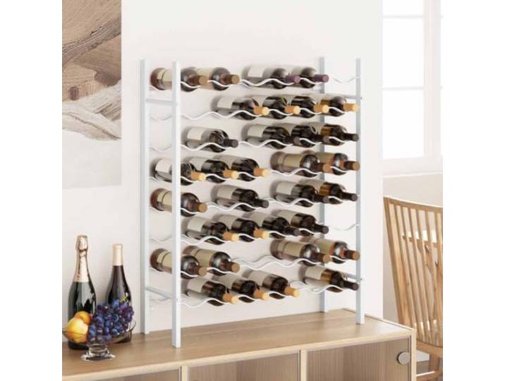 smnyxs Flaschenregal für 48 Flaschen, Metallweiß, 8 Ebenen Robustes Metall, glatte Oberfläche, Wandbefestigung inklusive, modernes Design, 6 Flaschen pro Ebene