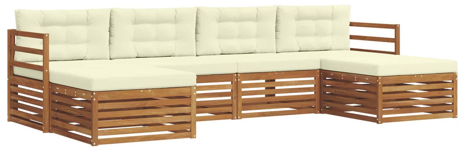Gartenmöbel-Set aus Holz, Natur und Creme - Massives Akazienholz - Modulares Design - 6 Sitzplätze