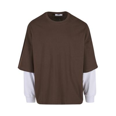 Longsleeve DEF "DEF DEF DOUBLE Longsleeves", Herren, Gr. XL, chocolatebraun, brightweiß, 65% Baumwolle, 35% Polyester, unifarben, normal, Rundhals, Shirts