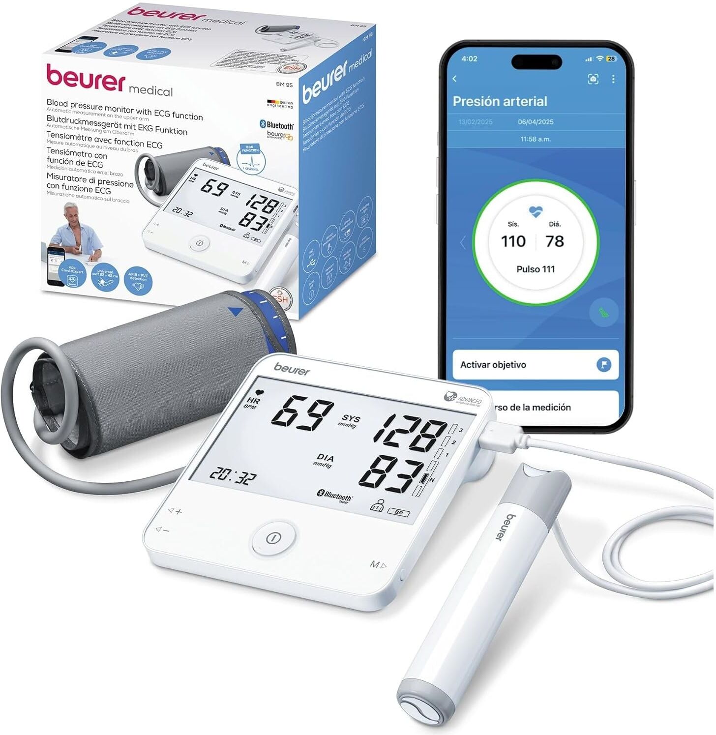 Beurer BM95 Bluetooth ECG and Upper Arm Blood Pressure Monitor, New
