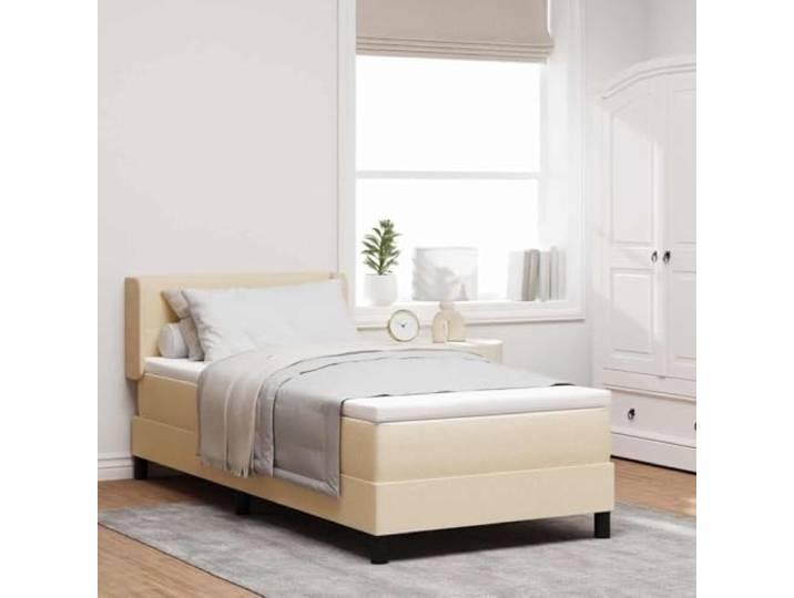 Boxspringbett mit Kopfteil creme 190 x 90 cm Stoff Kopfteil 2-fach höhenverstellbar, Taschenfedern, massives Kiefernholz, Maximalgewicht 140 kg