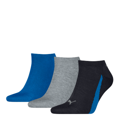 Sneakersocken PUMA "PUMA UNISEX LIFESTYLE SNEAKERS 3P", Herren, Gr. 35-38, Sockengröße, blau (navy, grau, strong blau), Baumwollmischung, Socken Sneakersocken, Flache Zehennaht, Rippenbündchen