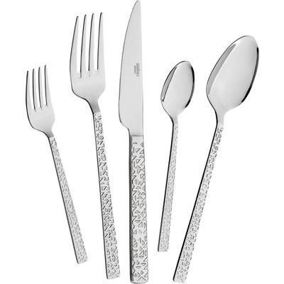Besteck-Set MULEX "Besteck Siena, mit feiner Hammerschlag-Struktur", silber (silberfarben), 30 Stk., Chromstahl, Essbesteck-Sets, elegantes Besteck mit beeindruckend schöner Optik