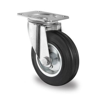 CASCOO Lenkrolle SWS4, mit Rad-ø 200 mm x B 50 mm, Stahl-Felge, Vollgummi-Lauffläche, schwarz, Rollenlager, bis 205 kg