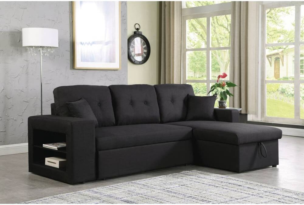 Habitat & Jardin Canapé d'angle convertible 3 places en lin - 240g/m² noir/gris Noir 233x86x146cm