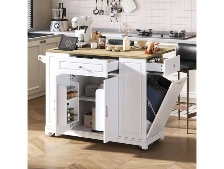 Ilot central à roulettes extensible îlot de cuisine avec tiroirs et compartiment îlot de cuisine mobile idéal pour cuisine blanc