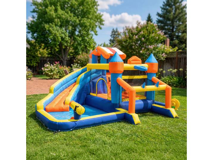 AIYAPLAY Château Gonflable 8 en 1 avec Souffleur Multicolore