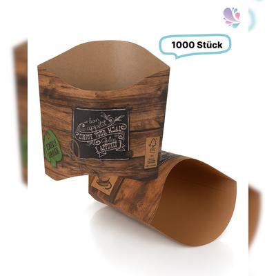 Blanc HYGIENIC Pommes-Schütte 85 ml 1.000 Stk, to go, take away, kompostierbar, rustikales Holzmotiv, fett- und feuchtigkeitsabweisend