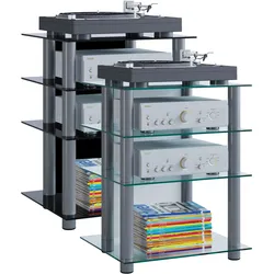 VCM Hifi Möbel   Rack Schrank Phono Regal   Alusäulen   ESG-Glasböden   Maße: H. 70 x B. 59 x T. 48 cm   Phono Mediaregal - Bilus