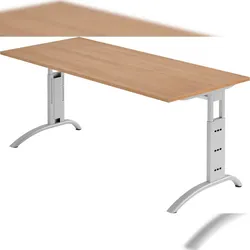 bümö manuell höhenverstellbarer Schreibtisch 180x80 cm in Nussbaum - PC Tisch höhenverstellbar & groß, höhenverstellbarer Tisch Büro, großer