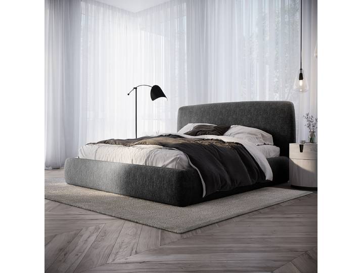 Lit capitonné Padley 140 x 200cm Tissu chenille Pelagia Argenté