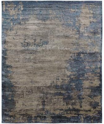 KALATY Modern Blue Hand-Knotted Wool & Viscose Area Rug
