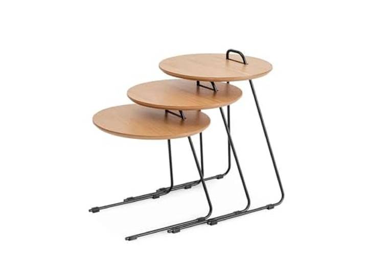 Hanah Home Modernes Satztisch-Set (3-teilig), braune MDF-Platte mit Metallbeinen, 45 x 59 x 45 cm Stilvoll und funktional für Zuhause und Büro, Tragkraft 12 kg
