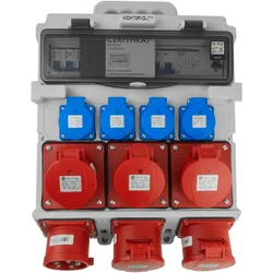 Baustromverteiler 3x16A 2x32A CEE 4x230V Stromverteiler mit Handgriff und Anbaustecker Doktorvolt TR-S/FI DV-5053-D