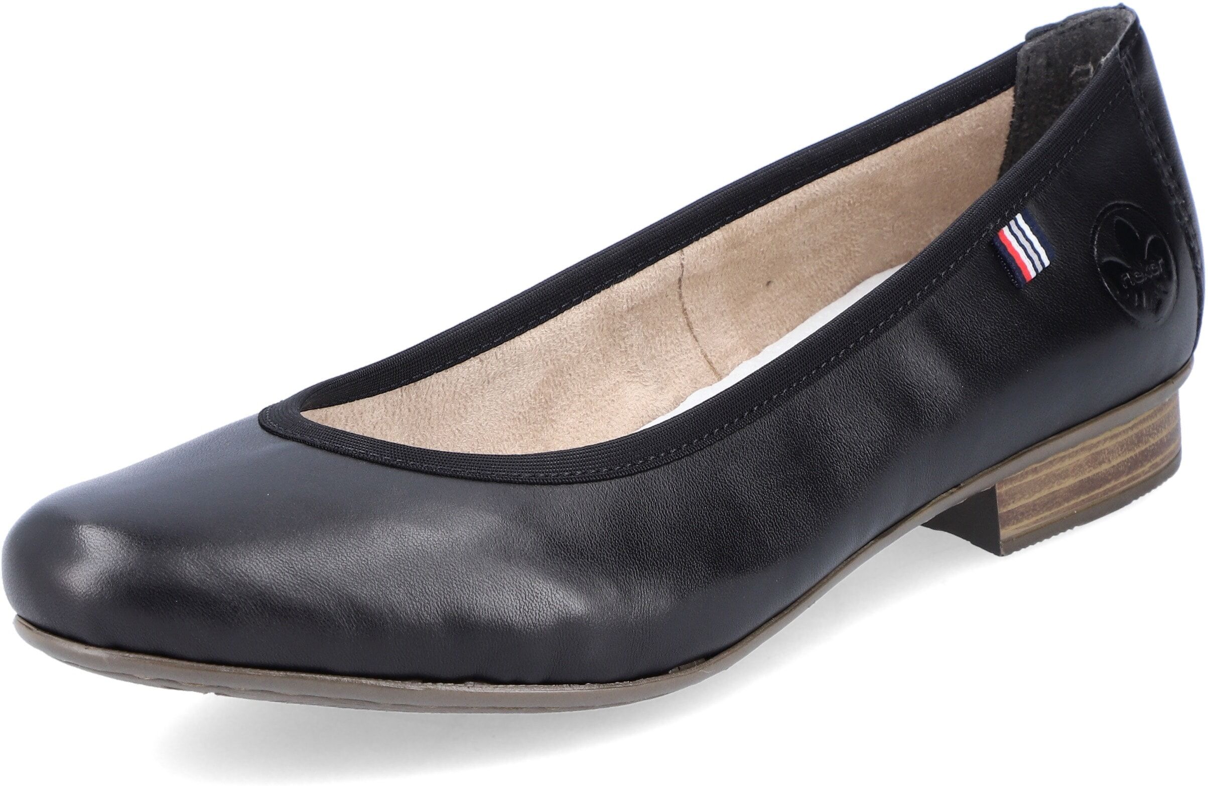 Ballerina RIEKER, Damen, Gr. 37, Synthetik, schwarz (schwarz, schwarz), Leder, Schuhe Ballerina, Pumps, Business Schuh in schlichter Eleganz, Topseller