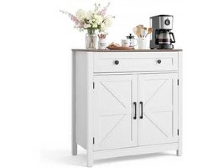 VEVOR Sideboard Küchenschrank mit Schubladen, Buffetschrank Landhaus-Stil für Wohnzimmer Eingangsbereich Küche, Aufbewahrungsschrank 75 x 37,5 x 80 cm Küchenbuffet Buffetschrank Weiß + Braun