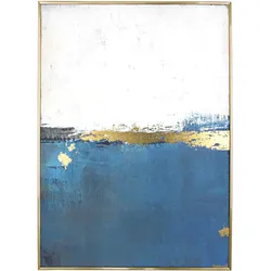 Bild Coast Leinwanddruck, modern, Blau Gold, Hochformat 67x94 cm, Kiefernholzrahmen