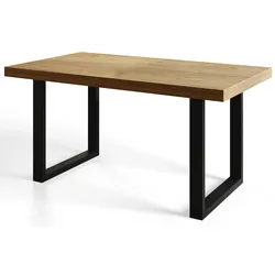 INDUSTRIELLER Esszimmertisch LOFT-U, Größe: 140X80X77 cm, Wohnzimmertisch Farbe: CRAFT, mit Metallbeinen in Farbe Schwarz