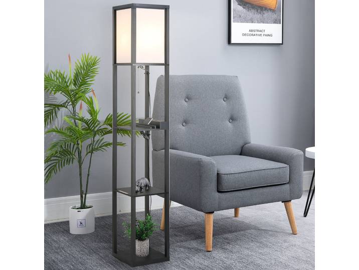 HOMCOM Lampadaire étagère Lampe étagère 26L x 26l x 160H cm 3 étagères 4 Niveaux MDF Noir
